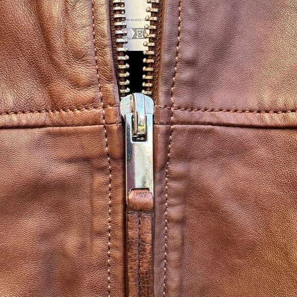 Mango MNG $240 Brown 100% Leather Jacket bomber coat women's medium NWT - Picture 7 of 13